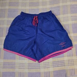 Vintage UMBRO SHORTS Adult SMALL Purple Pink Nylon Made in USA Soccer Football